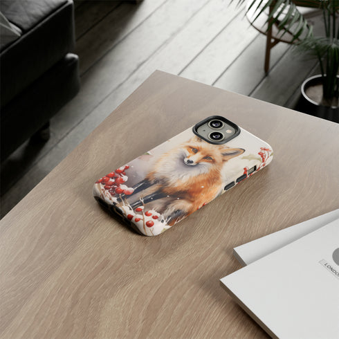 Christmas Fox in a Wreath of Red Berries - Impact Resistant Phone Case